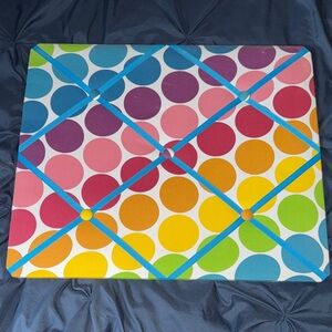 Colorful Polka Dot Fabric Memo Board with Blue Ribbon